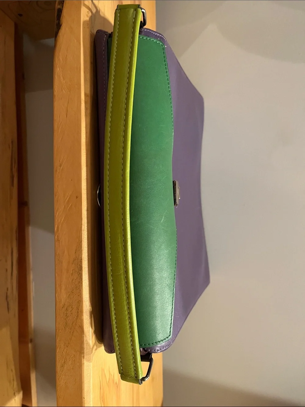 Hester Van Eeghen Purple and Green Accordion Design Handbag Purse Backpack